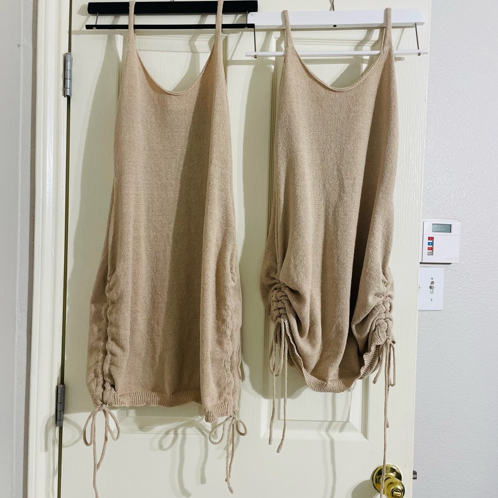 Tan Knit Sleeveless Dress with Side Ties listing is for 1 dress not 2
